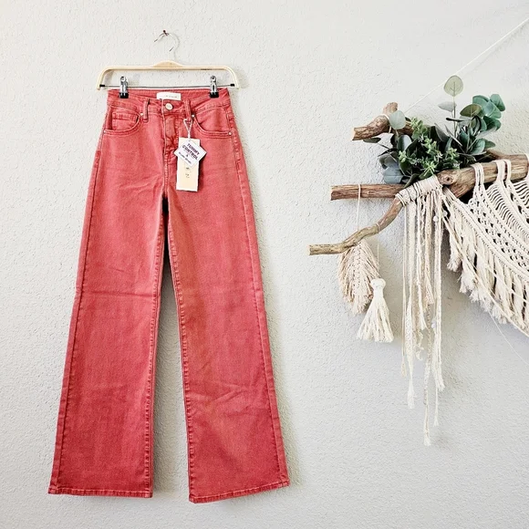 RISEN High Rise Tummy Control Classic Wide Leg Jeans Stretch Brick Various NEW - Picture 4 of 13